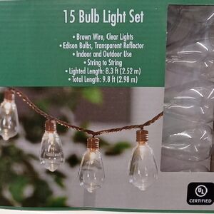15 Bulb Light Set with Brown Wire and Clear Lights